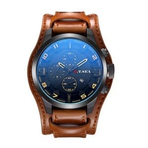 Men’s Leather Military Quartz Wristwatch